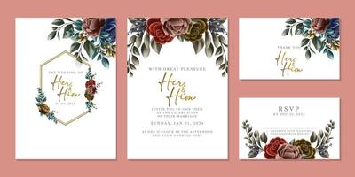 plantilla de fondo de tarjeta de invitación de boda de flores hermosas de lujo vector