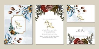 Luxury beautiful flowers wedding invitation card background template vector