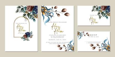 plantilla de fondo de tarjeta de invitación de boda de flores hermosas de lujo vector