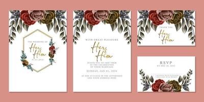 plantilla de fondo de tarjeta de invitación de boda de flores hermosas de lujo vector