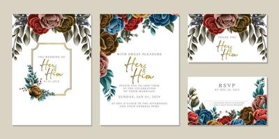 plantilla de fondo de tarjeta de invitación de boda de flores hermosas de lujo vector