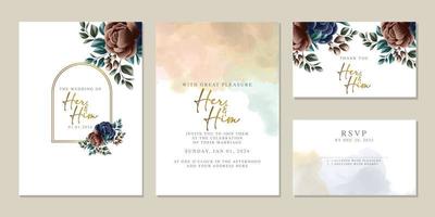 Luxury beautiful flowers wedding invitation card background template vector