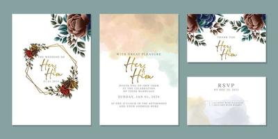 Luxury beautiful flowers wedding invitation card background template vector