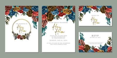 Luxury beautiful flowers wedding invitation card background template vector