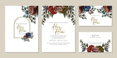 plantilla de fondo de tarjeta de invitación de boda de flores hermosas de lujo vector