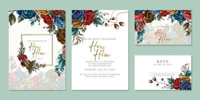 plantilla de fondo de tarjeta de invitación de boda de flores hermosas de lujo vector