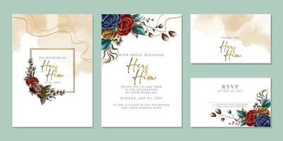 Luxury beautiful flowers wedding invitation card background template vector