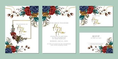 Luxury beautiful flowers wedding invitation card background template vector