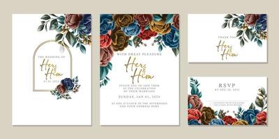 plantilla de fondo de tarjeta de invitación de boda de flores hermosas de lujo vector