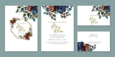 plantilla de fondo de tarjeta de invitación de boda de flores hermosas de lujo vector