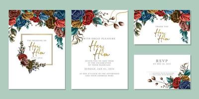 plantilla de fondo de tarjeta de invitación de boda de flores hermosas de lujo vector