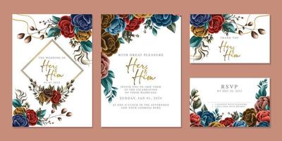 plantilla de fondo de tarjeta de invitación de boda de flores hermosas de lujo vector