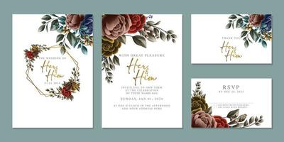 plantilla de fondo de tarjeta de invitación de boda de flores hermosas de lujo vector