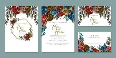 plantilla de fondo de tarjeta de invitación de boda de flores hermosas de lujo vector