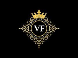 Letter VF Antique royal luxury victorian logo with ornamental frame. vector