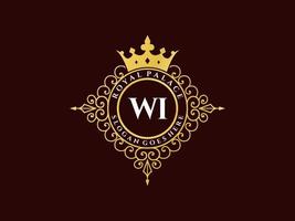 Letter WI Antique royal luxury victorian logo with ornamental frame. vector