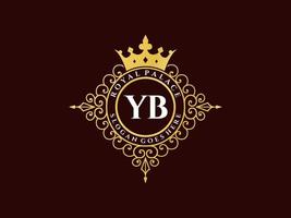 Letter YB Antique royal luxury victorian logo with ornamental frame. vector