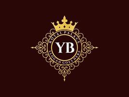 Letter YB Antique royal luxury victorian logo with ornamental frame. vector