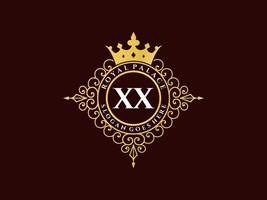 Letter XX Antique royal luxury victorian logo with ornamental frame. vector