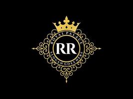 Letter RR Antique royal luxury victorian logo with ornamental frame. vector