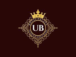 Letter UB Antique royal luxury victorian logo with ornamental frame. vector