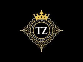 letra tz logotipo victoriano de lujo real antiguo con marco ornamental. vector