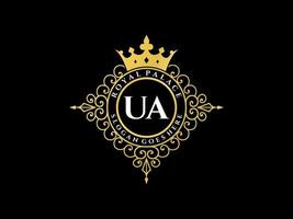 Letter UA Antique royal luxury victorian logo with ornamental frame. vector