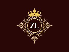 Letter ZL Antique royal luxury victorian logo with ornamental frame. vector