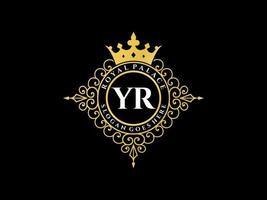 Letter YR Antique royal luxury victorian logo with ornamental frame. vector