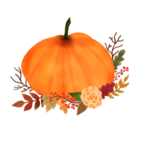 Watercolor pumpkin composition. Pumpkin with leaves isolated on white background. Design for Thanksgiving day,Halloween,greeting cards,poster and etc. png