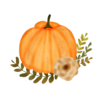 Watercolor pumpkin composition. Pumpkin with leaves isolated on white background. Design for Thanksgiving day,Halloween,greeting cards,poster and etc. png