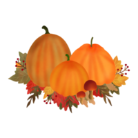 acquerello zucca composizione. zucca con le foglie isolato su bianca sfondo. design per ringraziamento giorno, Halloween, saluto carte, poster e eccetera. png