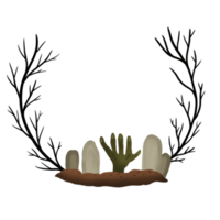 moldura de halloween com mão de zumbi e sepultura. desenho animado. ilustração. festa de outubro.