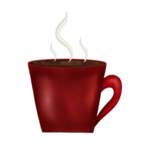 varm choklad i röd kopp med rök på vit bakgrund. varm choklad dryck. illustration. drycker. png