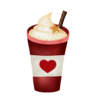 Hand drawn watercolor illustration of hot chocolate with whipped cream in red cup.Christmas element. Beverages. png