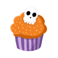 halloween cupcakes met oranje room en schedel decoratie. tekenfilm stijl. halloween muffin. illustratie.cupcakes Aan wit achtergrond. png