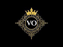 Letter VO Antique royal luxury victorian logo with ornamental frame. vector