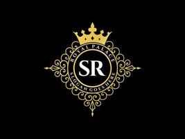 letra sr logotipo victoriano de lujo real antiguo con marco ornamental. vector