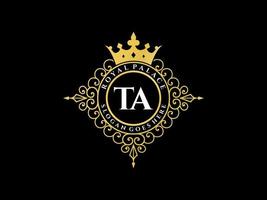 Letter TA Antique royal luxury victorian logo with ornamental frame. vector