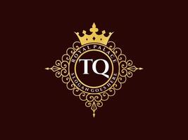 Letter TQ Antique royal luxury victorian logo with ornamental frame. vector