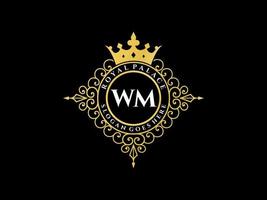 Letter WM Antique royal luxury victorian logo with ornamental frame. vector