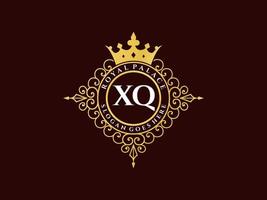 Letter XQ Antique royal luxury victorian logo with ornamental frame. vector