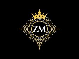 Letter ZM Antique royal luxury victorian logo with ornamental frame. vector