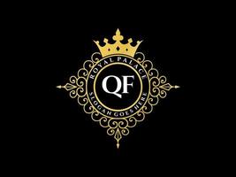 Letter QF Antique royal luxury victorian logo with ornamental frame. vector