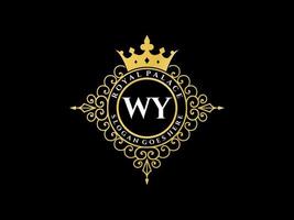 Letter WY Antique royal luxury victorian logo with ornamental frame. vector