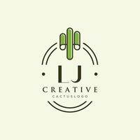 LJ Initial letter green cactus logo vector