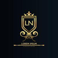 LN Letter Initial with Royal Template.elegant with crown logo vector, Creative Lettering Logo Vector Illustration.