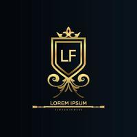 Letra lf inicial con plantilla real.elegante con vector de logotipo de corona, ilustración de vector de logotipo de letras creativas.