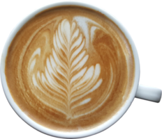 Blick von oben auf eine Tasse Latte Art Kaffee auf Holz Hintergrund. png