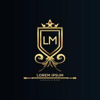 LM Letter Initial with Royal Template.elegant with crown logo vector, Creative Lettering Logo Vector Illustration.